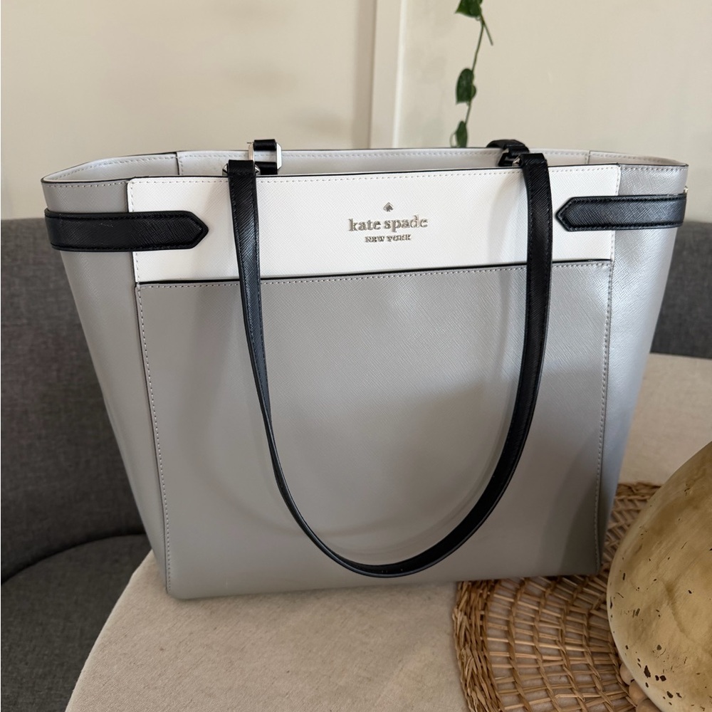Kate Spade STACI Large Saffiano Business Tote Laptop Gray/black Shoulder Bag